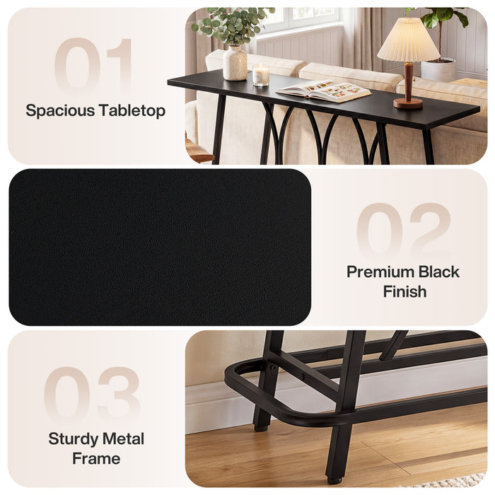 63-Inch Modern Farmhouse Console Table with Sturdy Metal Base, Narrow Entryway Table for Hallway
