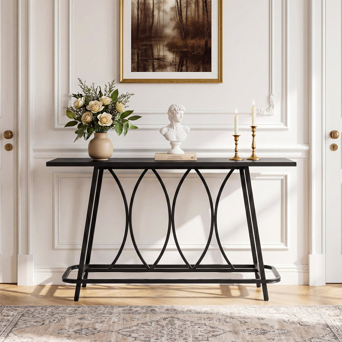 63-Inch Modern Farmhouse Console Table with Sturdy Metal Base, Narrow Entryway Table for Hallway