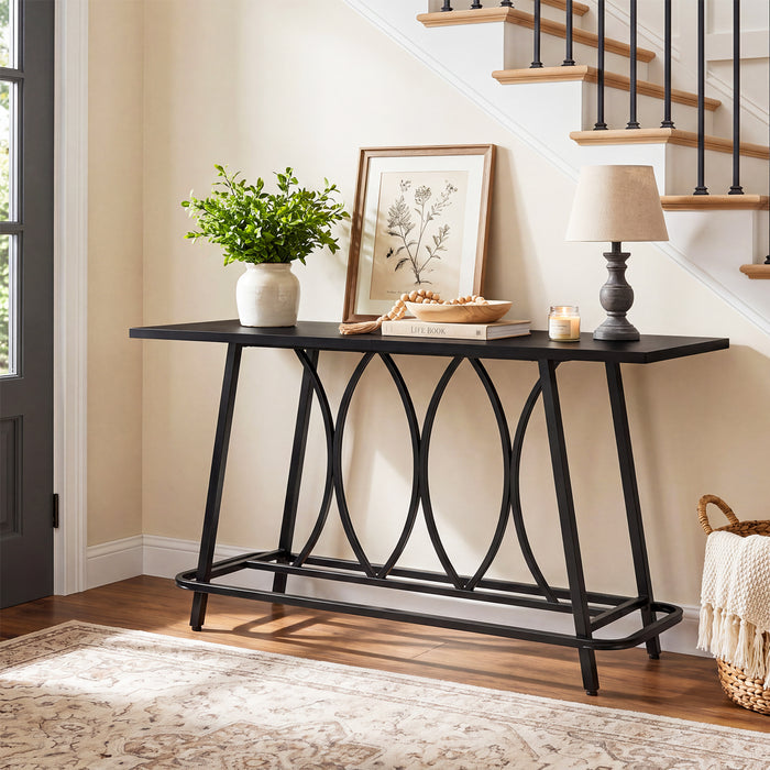 63-Inch Modern Farmhouse Console Table with Sturdy Metal Base, Narrow Entryway Table for Hallway