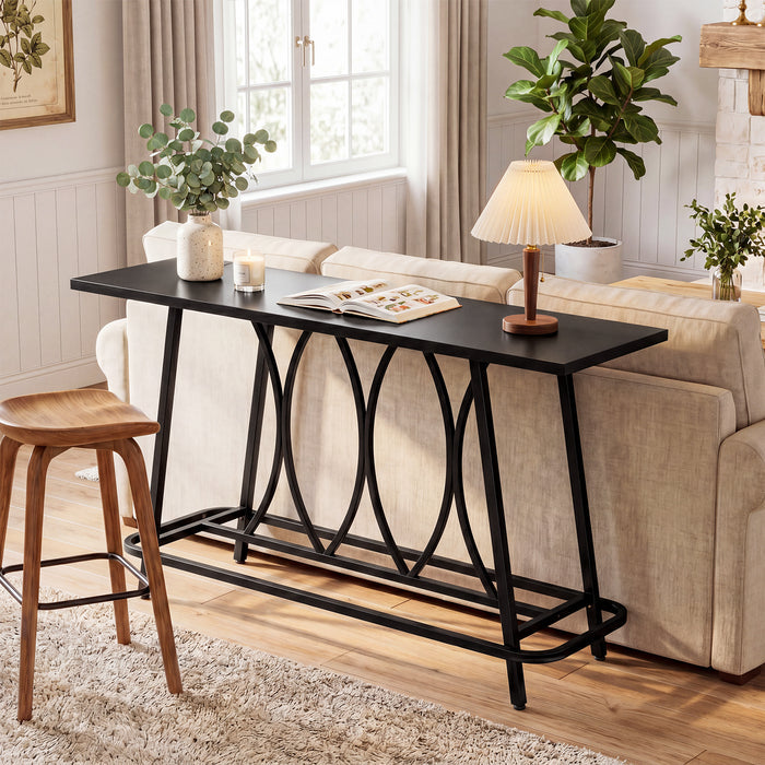 63-Inch Modern Farmhouse Console Table with Sturdy Metal Base, Narrow Entryway Table for Hallway
