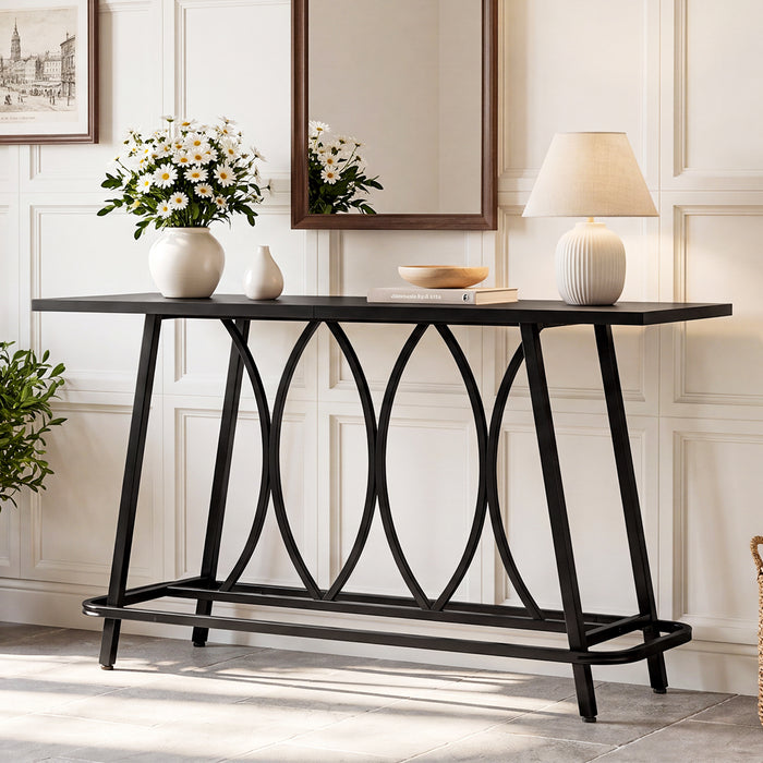 63-Inch Modern Farmhouse Console Table with Sturdy Metal Base, Narrow Entryway Table for Hallway