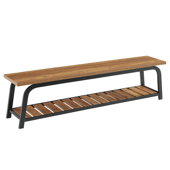 63" Industrial Entryway Bench, 2-Tier Shoe Storage Bench with Metal Frame for Hallway