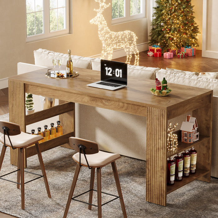 63" Kitchen Island, Large Home Bar Table with Double-Sided Storage Shelves