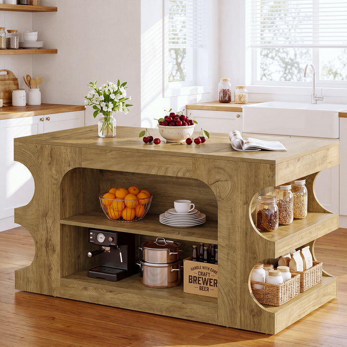 63" Kitchen Island with Storage, Farmhouse Counter Height Stationary Island for Kitchen