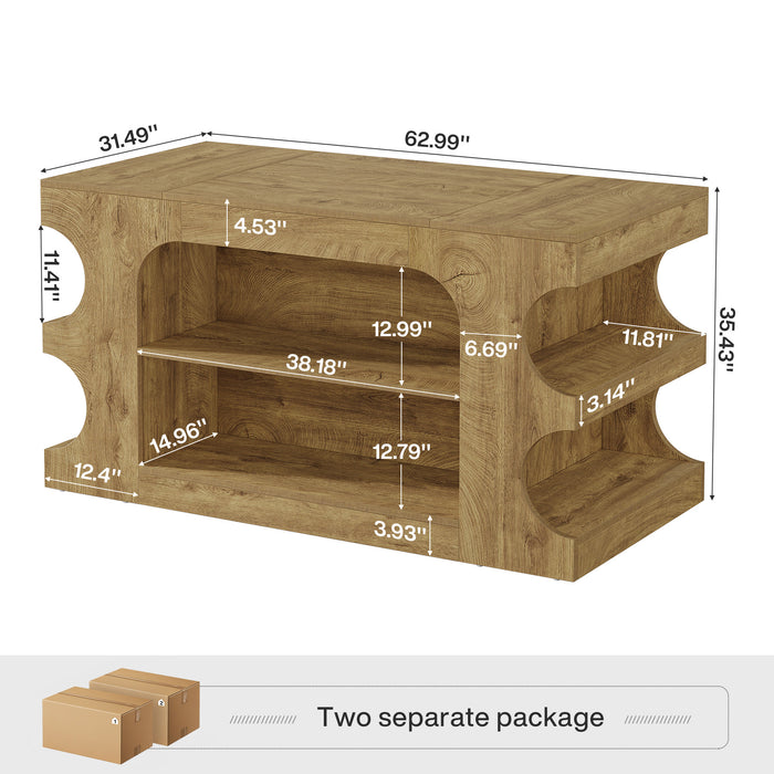 63" Kitchen Island with Storage, Farmhouse Counter Height Stationary Island for Kitchen