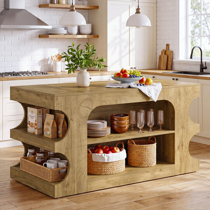 63" Kitchen Island with Storage, Farmhouse Counter Height Stationary Island for Kitchen