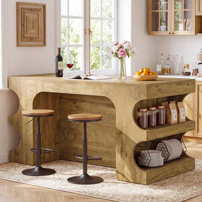 63" Kitchen Island with Storage, Farmhouse Counter Height Stationary Island for Kitchen
