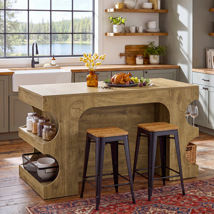 63" Kitchen Island with Storage, Farmhouse Counter Height Stationary Island for Kitchen