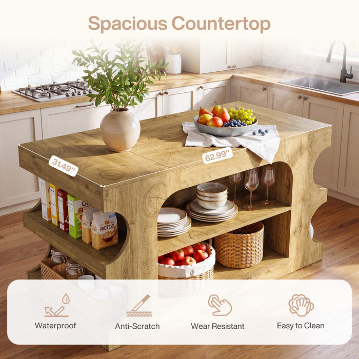 63" Kitchen Island with Storage, Farmhouse Counter Height Stationary Island for Kitchen