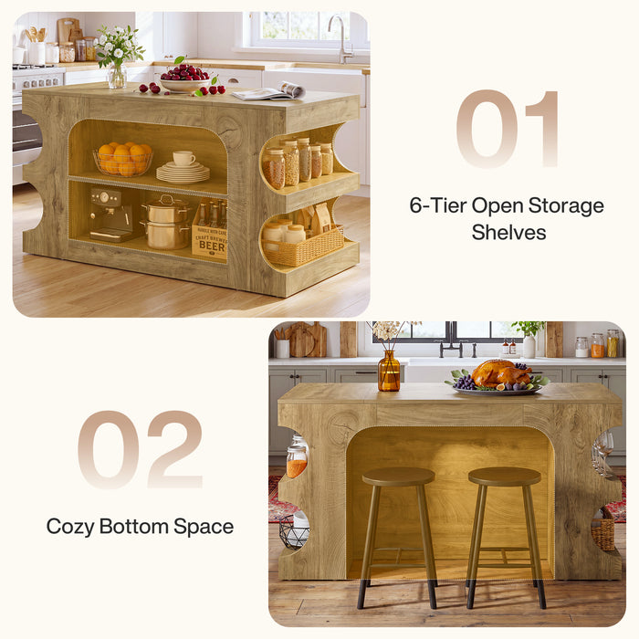 63" Kitchen Island with Storage, Farmhouse Counter Height Stationary Island for Kitchen