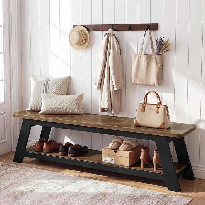 63" Long Entryway Bench, Modern Indoor Bench Seat with Shoe Storage for Hallway