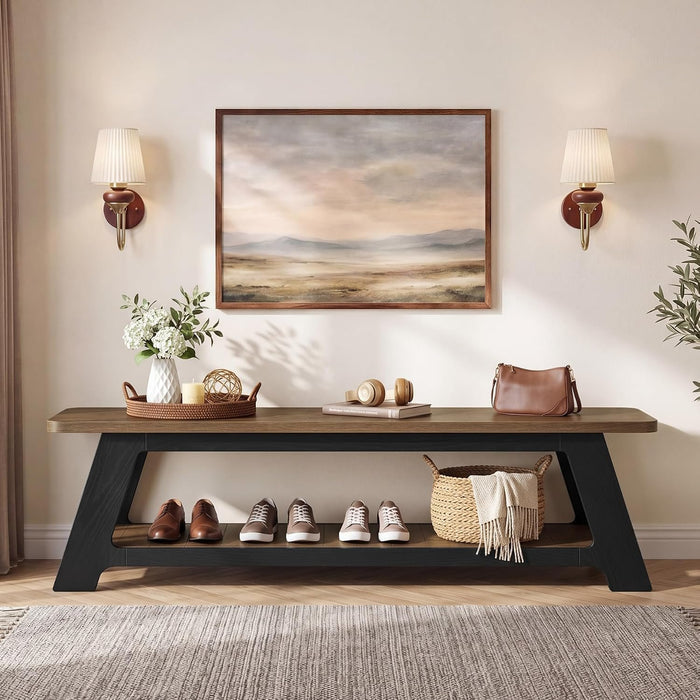63" Long Entryway Bench, Modern Indoor Bench Seat with Shoe Storage for Hallway