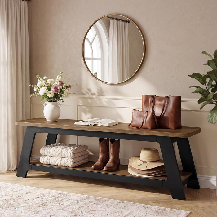63" Long Entryway Bench, Modern Indoor Bench Seat with Shoe Storage for Hallway