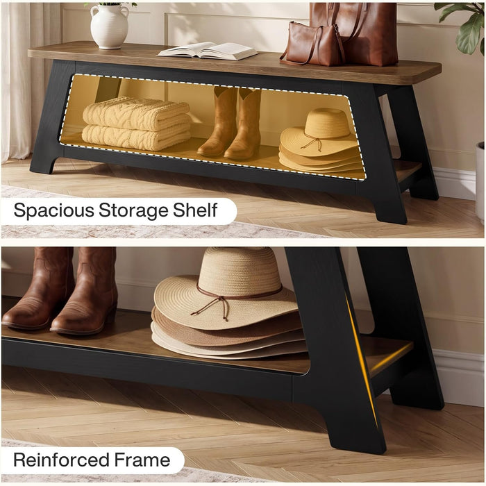 63" Long Entryway Bench, Modern Indoor Bench Seat with Shoe Storage for Hallway