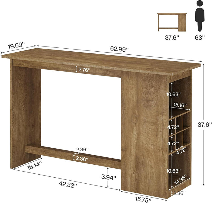 63" Modern Dining Table, Counter Height Kitchen Island Table with Side Storage Cabinet for 4