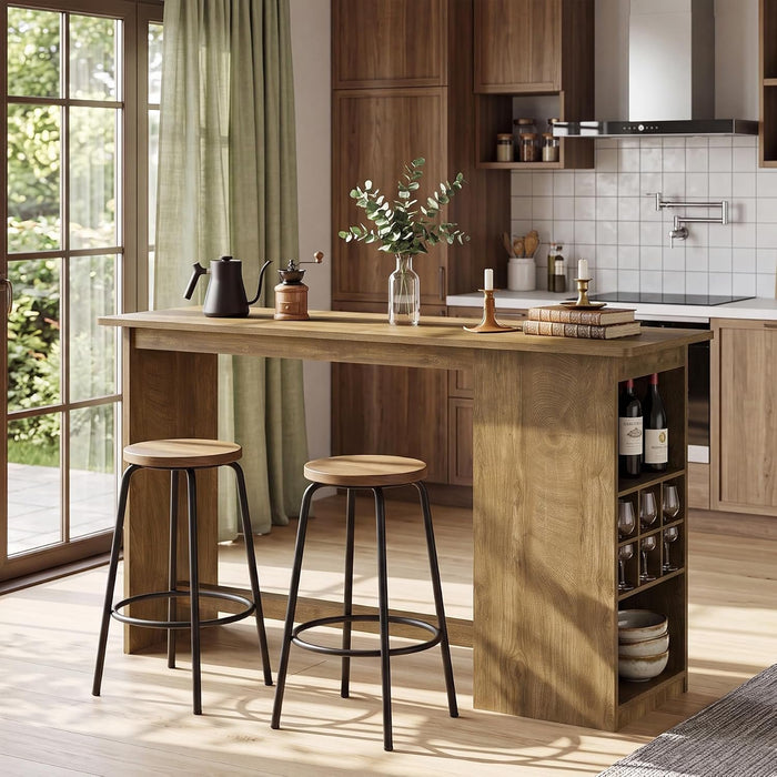 63" Modern Dining Table, Counter Height Kitchen Island Table with Side Storage Cabinet for 4