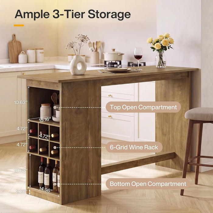 63" Modern Dining Table, Counter Height Kitchen Island Table with Side Storage Cabinet for 4