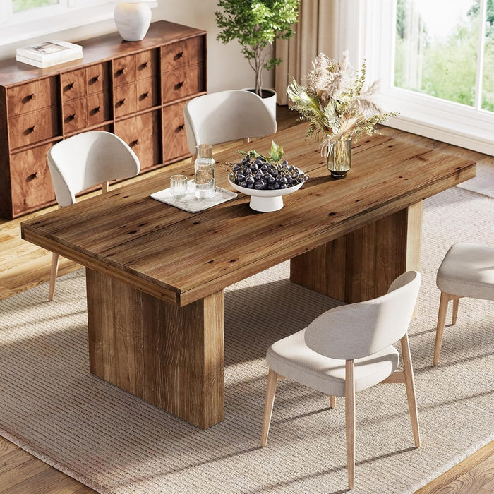 63" Rectangle Dining Table, Farmhouse Solid Wood Kitchen Dinner Table for 4-6 People
