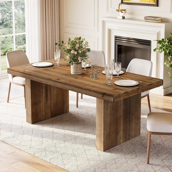 63" Rectangle Dining Table, Farmhouse Solid Wood Kitchen Dinner Table for 4-6 People