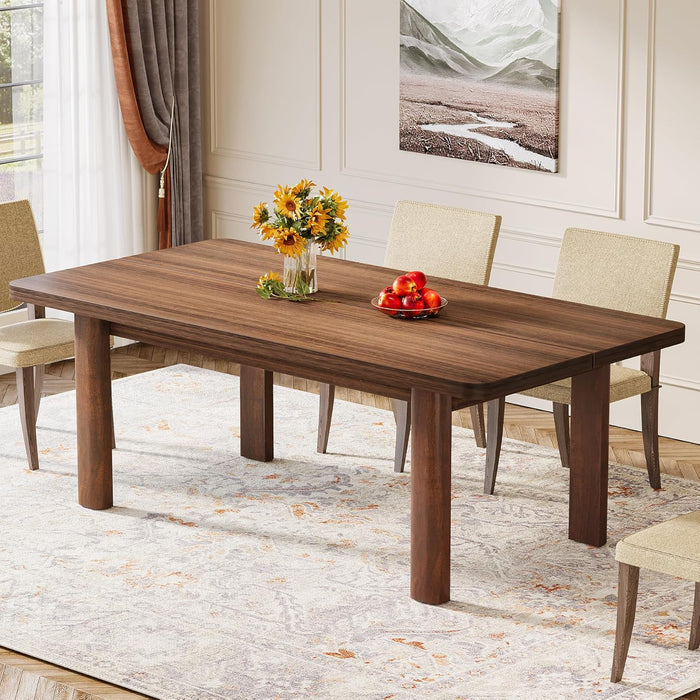 63" Rectangle Dining Table for 4-6, Farmhouse Kitchen Table with Solid Wood Legs