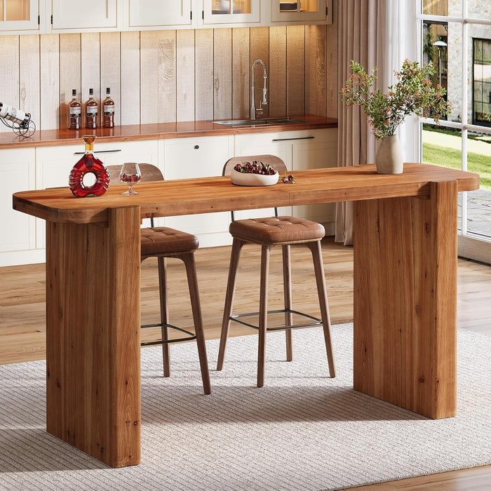 63" Solid Wood Bar Table, Rectangular Counter Height Pub Table Home Bar Table