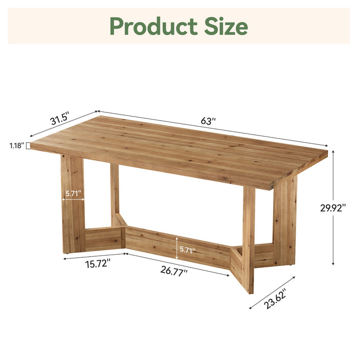 63" Solid Wood Computer Desk, Rectangular Executive Desk Study Table for Home Office