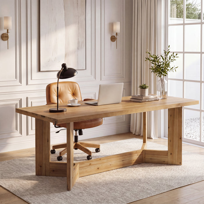63" Solid Wood Computer Desk, Rectangular Executive Desk Study Table for Home Office