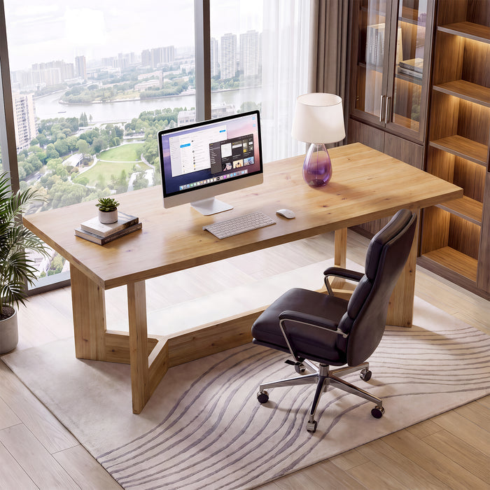 63" Solid Wood Computer Desk, Rectangular Executive Desk Study Table for Home Office