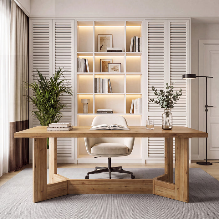 63" Solid Wood Computer Desk, Rectangular Executive Desk Study Table for Home Office