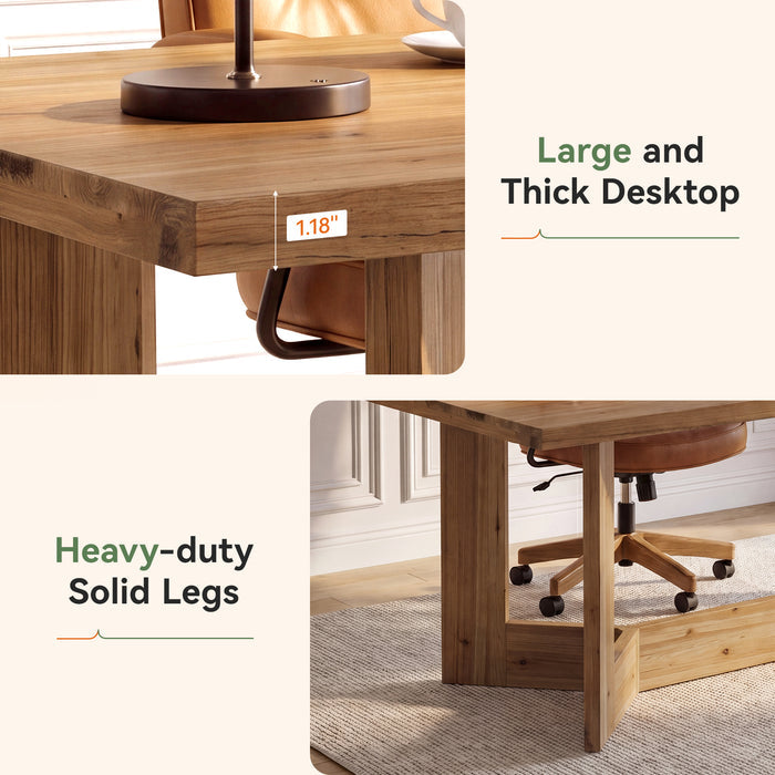 63" Solid Wood Computer Desk, Rectangular Executive Desk Study Table for Home Office