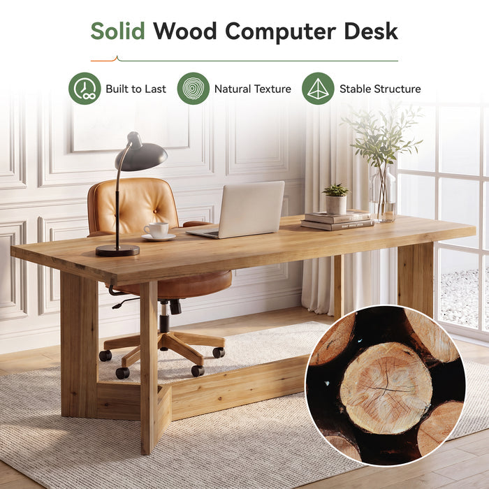 63" Solid Wood Computer Desk, Rectangular Executive Desk Study Table for Home Office