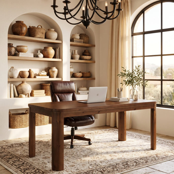 63" Solid Wood Computer Desk, Rectangular Home Office Desk