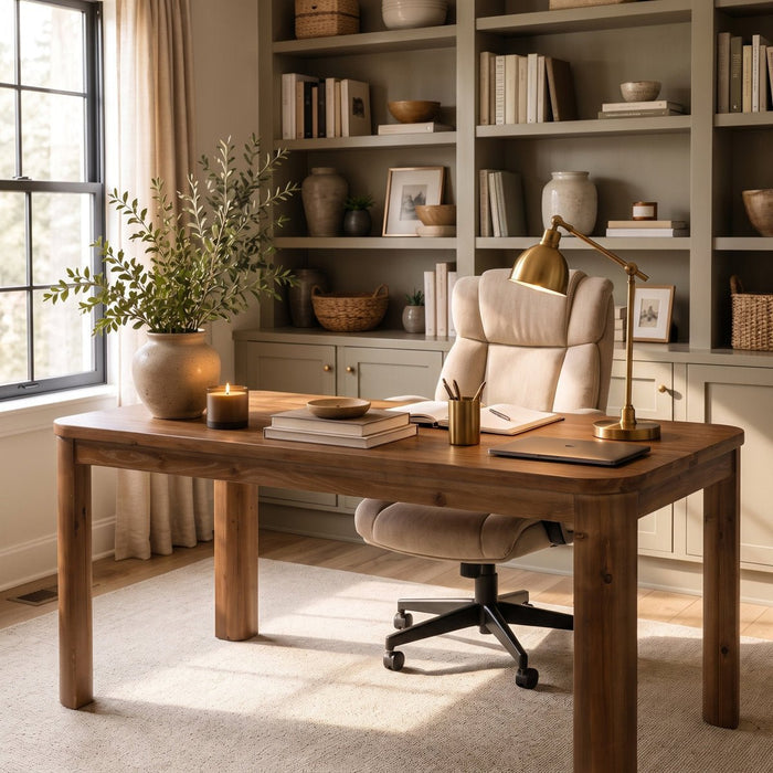 63" Solid Wood Computer Desk, Rectangular Home Office Desk