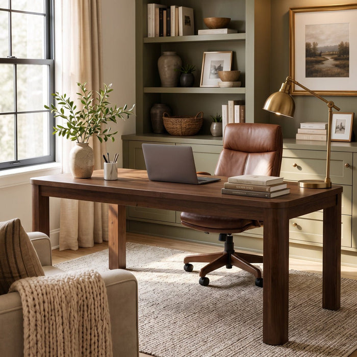 63" Solid Wood Computer Desk, Rectangular Home Office Desk