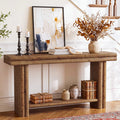 63" Solid Wood Console Table, 2-Tier Farmhouse Entryway Table with Storage Shelf