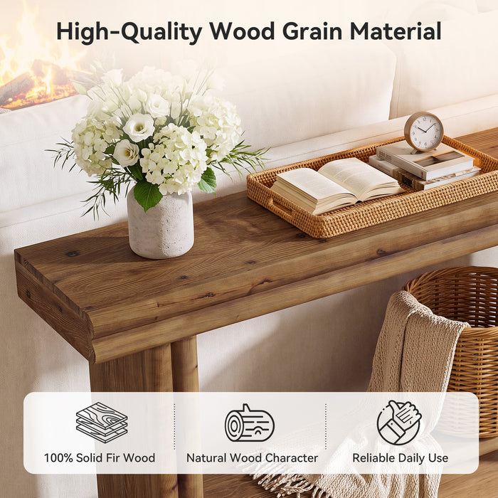 63" Solid Wood Console Table, 2-Tier Farmhouse Entryway Table with Storage Shelf