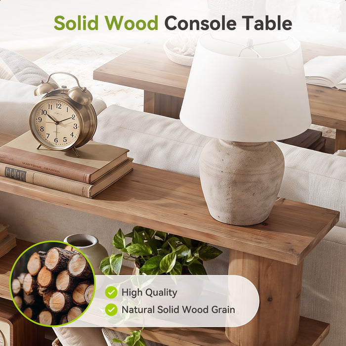 63" Solid Wood Console Table, 3-Tier Sofa Entryway Table with Cylindrical Legs