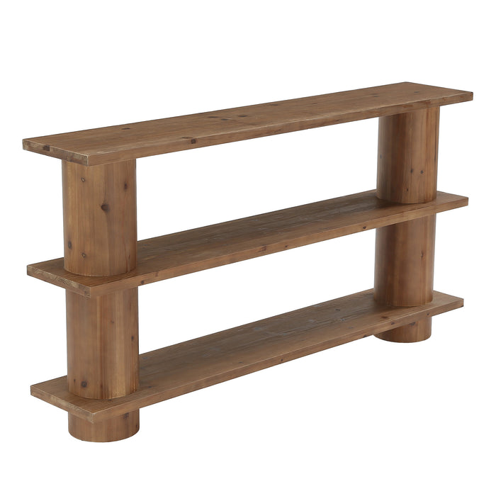 63" Solid Wood Console Table, 3-Tier Sofa Entryway Table with Cylindrical Legs