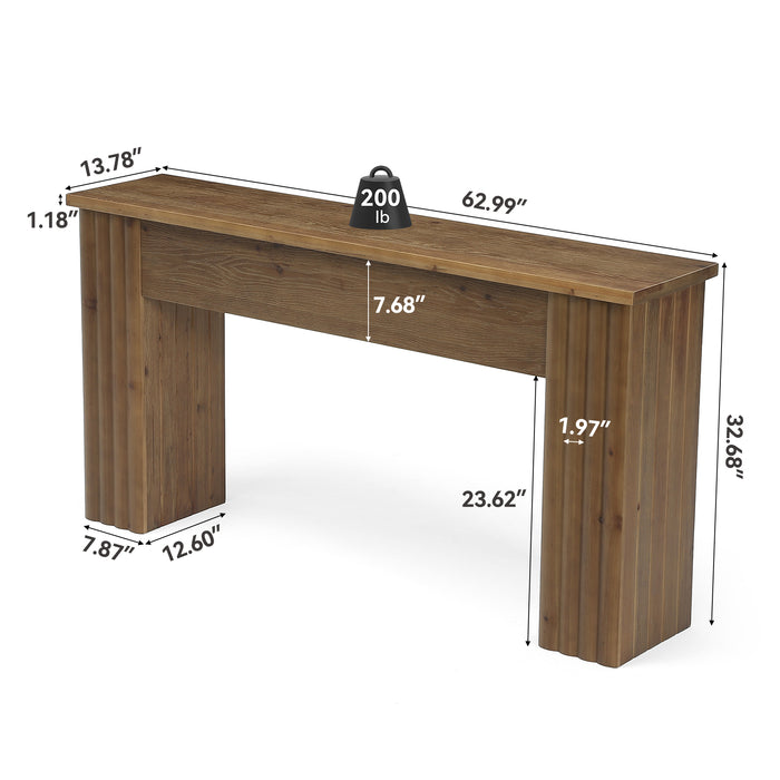 63" Solid Wood Console Table, Farmhouse Narrow Entryway & Sofa Table for Living Room or Hallway