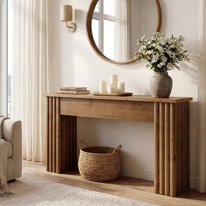 63" Solid Wood Console Table, Farmhouse Narrow Entryway & Sofa Table for Living Room or Hallway