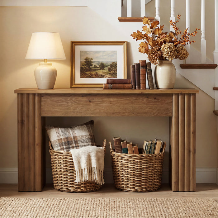 63" Solid Wood Console Table, Farmhouse Narrow Entryway & Sofa Table for Living Room or Hallway