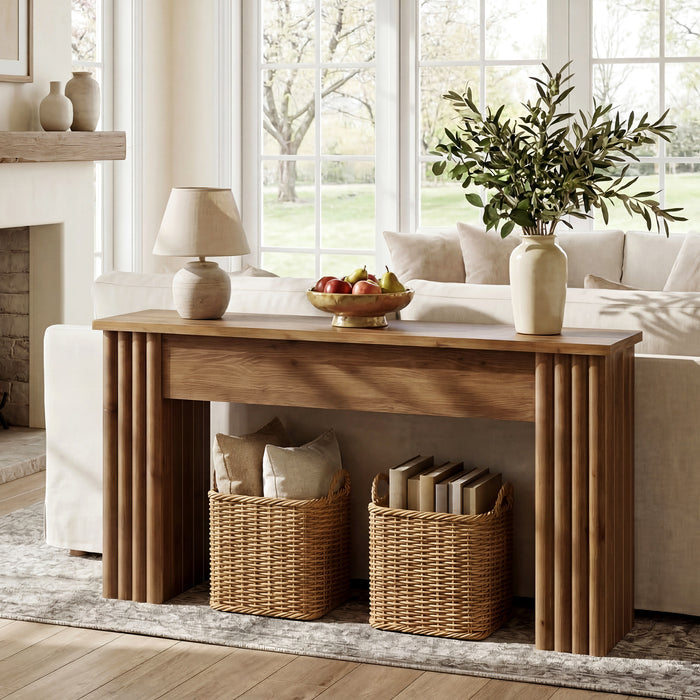 63" Solid Wood Console Table, Farmhouse Narrow Entryway & Sofa Table for Living Room or Hallway