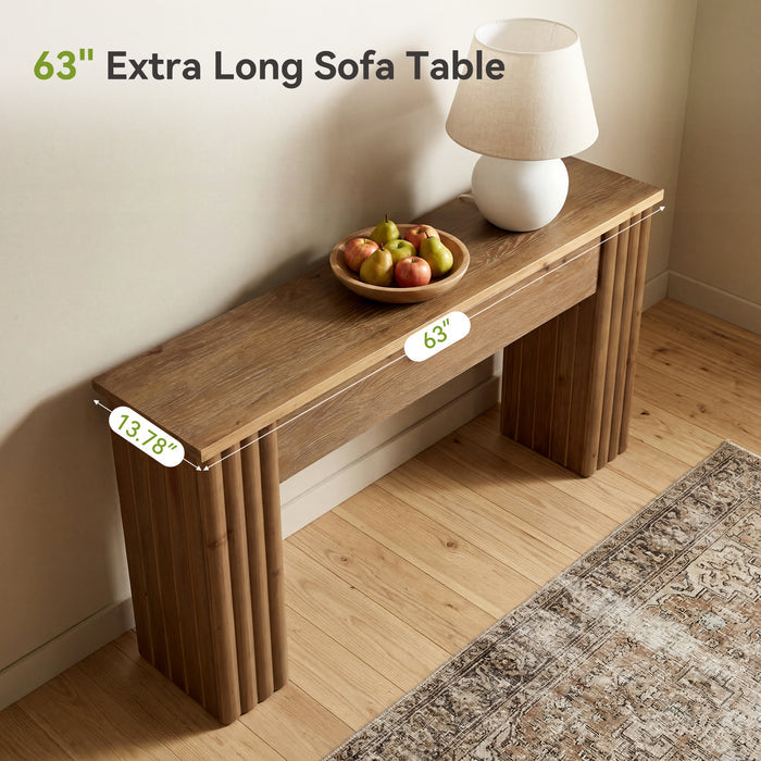 63" Solid Wood Console Table, Farmhouse Narrow Entryway & Sofa Table for Living Room or Hallway