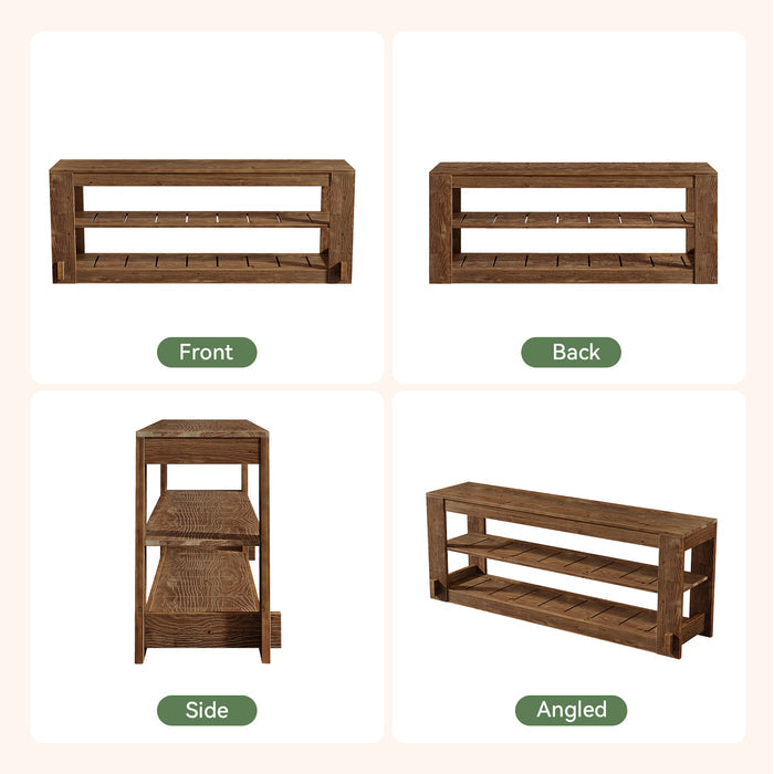 63" Solid Wood Console Table, Farmhouse Sofa Entryway Table with 3-Tier Storage Shelves
