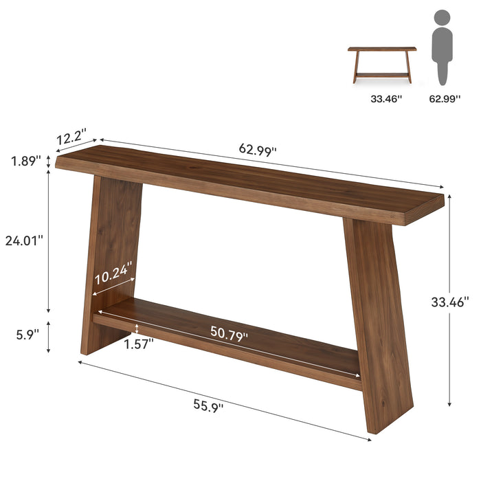 63" Solid Wood Console Table with Shelf, Farmhouse Narrow Entryway & Sofa Table
