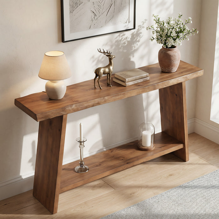 63" Solid Wood Console Table with Shelf, Farmhouse Narrow Entryway & Sofa Table