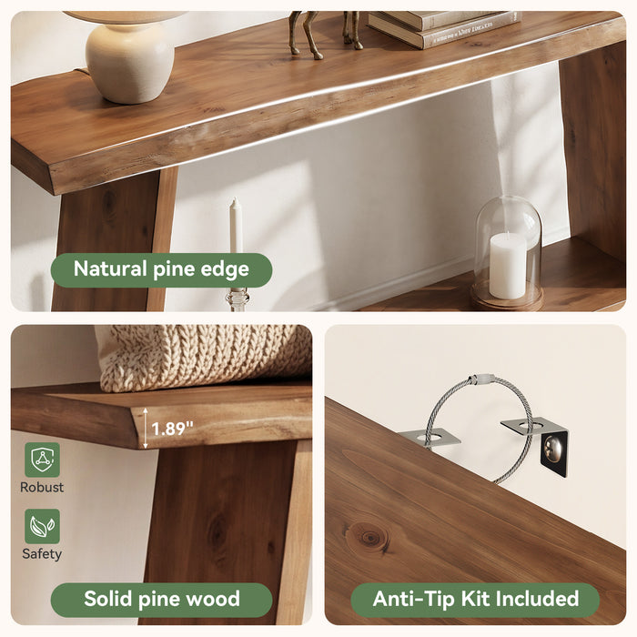 63" Solid Wood Console Table with Shelf, Farmhouse Narrow Entryway & Sofa Table