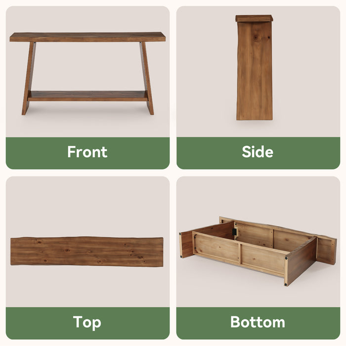 63" Solid Wood Console Table with Shelf, Farmhouse Narrow Entryway & Sofa Table
