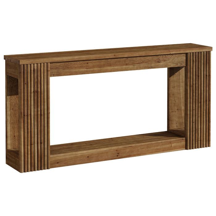 63" Solid Wood Console Table with Storage Shelf, Farmhouse Entryway Table with Fluted Legs