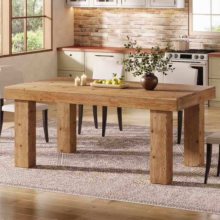 63" Solid Wood Dining Table, Farmhouse Kitchen Table with Heavy Duty Legs for 4-6